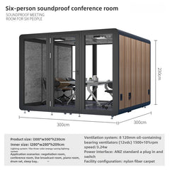 Homelements 6-8 Persons 3x3x2.3m White & Black Wood Grain Model Mobile Soundproof Room Home Live Broadcast Room Singing Cabin Recording Studio Indoor Telephone Booth Piano Sleeping Soundproof Silent Cabin