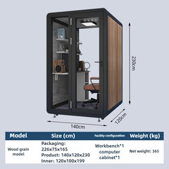 Homelements 1 Person 1.4x1.2x2.3m White & Black Wood Grain Model Mobile Soundproof Room Home Live Broadcast Room Singing Cabin Recording Studio Indoor Telephone Booth Piano Sleeping Soundproof Silent Cabin