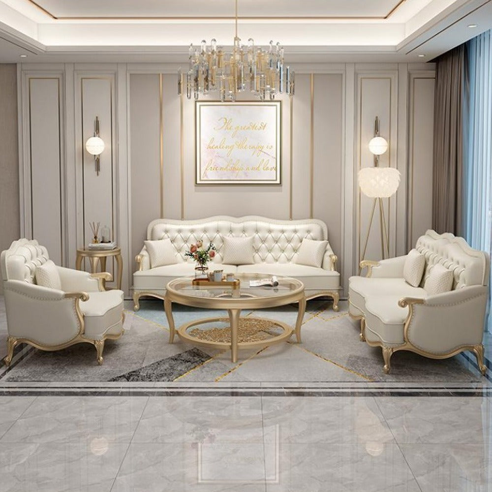 Homelements American Luxury Sofa Modern European Style with Gold Metal and Solid Wood Living Room Furniture 1+2+3 Seat Genuine Leather Sofa Homelements American Luxury Sofa Modern European Style with Gold Metal and Solid Wood Living Room Furniture 1+2+3 Seat Genuine Leather Sofa