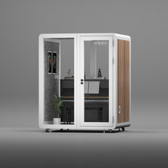 Homelements 2 Persons 1.8x1.5x2.3m White & Black Wood Grain Model Mobile Soundproof Room Home Live Broadcast Room Singing Cabin Recording Studio Indoor Telephone Booth Piano Sleeping Soundproof Silent Cabin