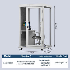 Homelements 1 Person 1.3x1.2x2.2m White & Black Glass Model Mobile Soundproof Room Home Live Broadcast Room Singing Cabin Recording Studio Indoor Telephone Booth Piano Sleeping Soundproof Silent Cabin