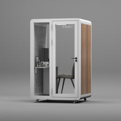 Homelements 1 Person 1.4x1.2x2.3m White & Black Wood Grain Model Mobile Soundproof Room Home Live Broadcast Room Singing Cabin Recording Studio Indoor Telephone Booth Piano Sleeping Soundproof Silent Cabin