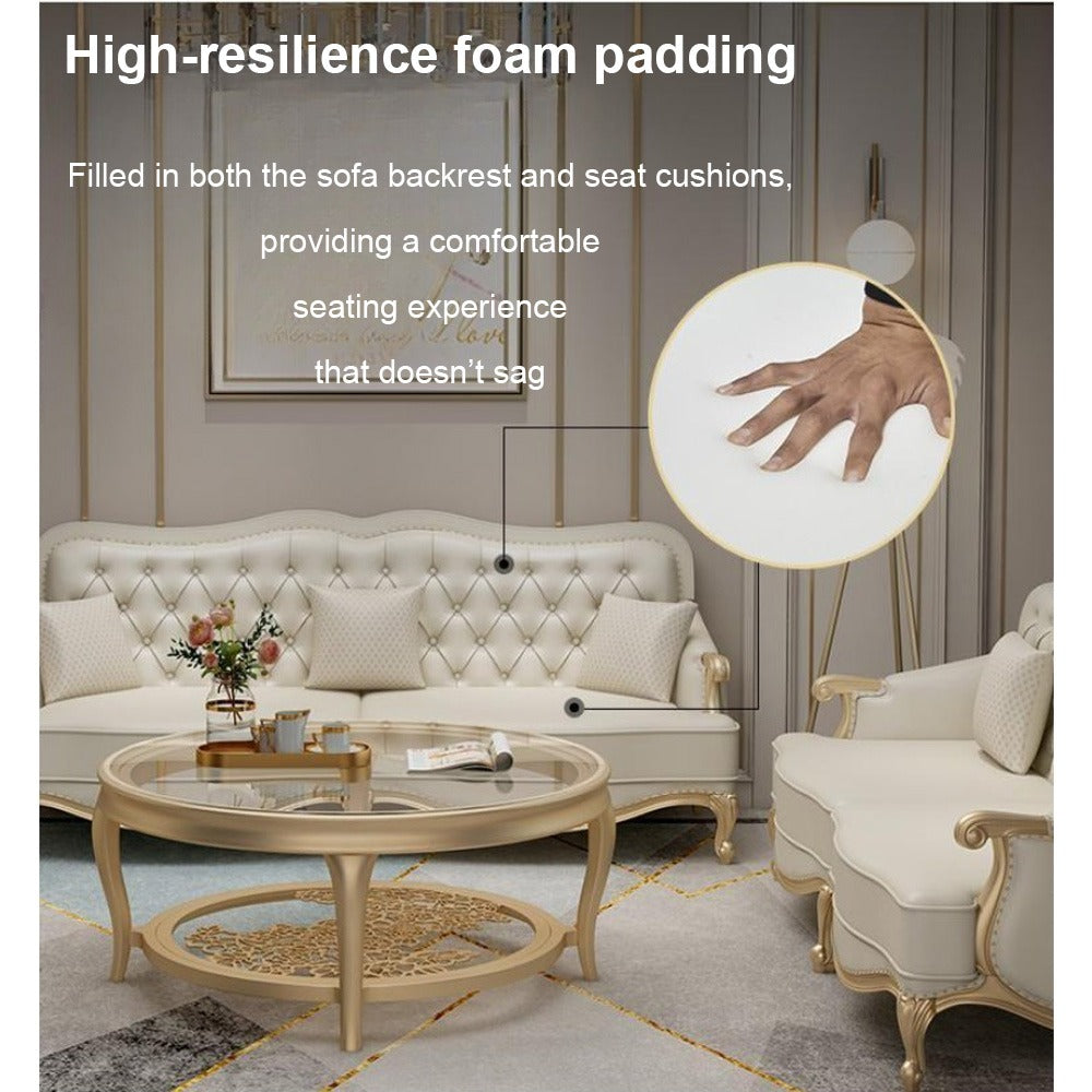 Homelements American Luxury Sofa Modern European Style with Gold Metal and Solid Wood Living Room Furniture 1+2+3 Seat Genuine Leather Sofa Homelements American Luxury Sofa Modern European Style with Gold Metal and Solid Wood Living Room Furniture 1+2+3 Seat Genuine Leather Sofa