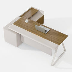 1 Person Desk with Cabinet Minimalist Executive Office Desk.