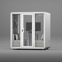 Homelements 4 Persons 2.1x1.6x2.3m White & Black Metal Plate Model Mobile Soundproof Room Home Live Broadcast Room Singing Cabin Recording Studio Indoor Telephone Booth Piano Sleeping Soundproof Silent Cabin