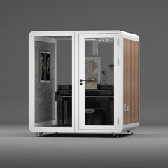 Homelements 4 Persons 2x2x2.3m White & Black Wood Grain Model Mobile Soundproof Room Home Live Broadcast Room Singing Cabin Recording Studio Indoor Telephone Booth Piano Sleeping Soundproof Silent Cabin