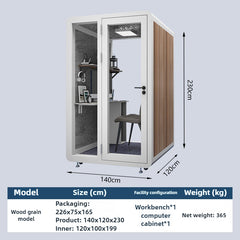Homelements 1 Person 1.4x1.2x2.3m White & Black Wood Grain Model Mobile Soundproof Room Home Live Broadcast Room Singing Cabin Recording Studio Indoor Telephone Booth Piano Sleeping Soundproof Silent Cabin