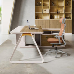 1 Person Desk with Cabinet Minimalist Executive Office Desk.