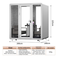 Homelements 4 Persons 2.0x1.8x2.25m White & Black Metal Plate Model Mobile Soundproof Room Home Live Broadcast Room Singing Cabin Recording Studio Indoor Telephone Booth Piano Sleeping Soundproof Silent Cabin