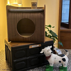 Homelements Solid Wood Cat Bed Coffee Table Minimalist and Versatile Detachable and Washable Pet Cat Bed Set with Storage Bedside Cabinet Pet Furniture Cat House Wooden Small To Medium Size Pet Bed