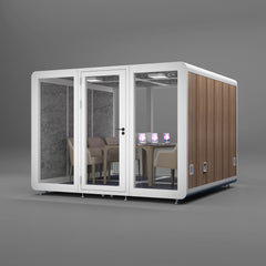 Homelements 6-8 Persons 3x3x2.3m White & Black Wood Grain Model Mobile Soundproof Room Home Live Broadcast Room Singing Cabin Recording Studio Indoor Telephone Booth Piano Sleeping Soundproof Silent Cabin