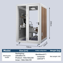 Homelements 1 Person 1.5x1.5x2.3m White & Black Wood Grain Model Mobile Soundproof Room Home Live Broadcast Room Singing Cabin Recording Studio Indoor Telephone Booth Piano Sleeping Soundproof Silent Cabin