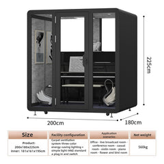 Homelements 4 Persons 2.0x1.8x2.25m White & Black Metal Plate Model Mobile Soundproof Room Home Live Broadcast Room Singing Cabin Recording Studio Indoor Telephone Booth Piano Sleeping Soundproof Silent Cabin