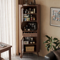 Solid wood corner cabinet shelf household living room dining side cabinet wine cabinet against the wall corner storage cabinet triangular cabinet