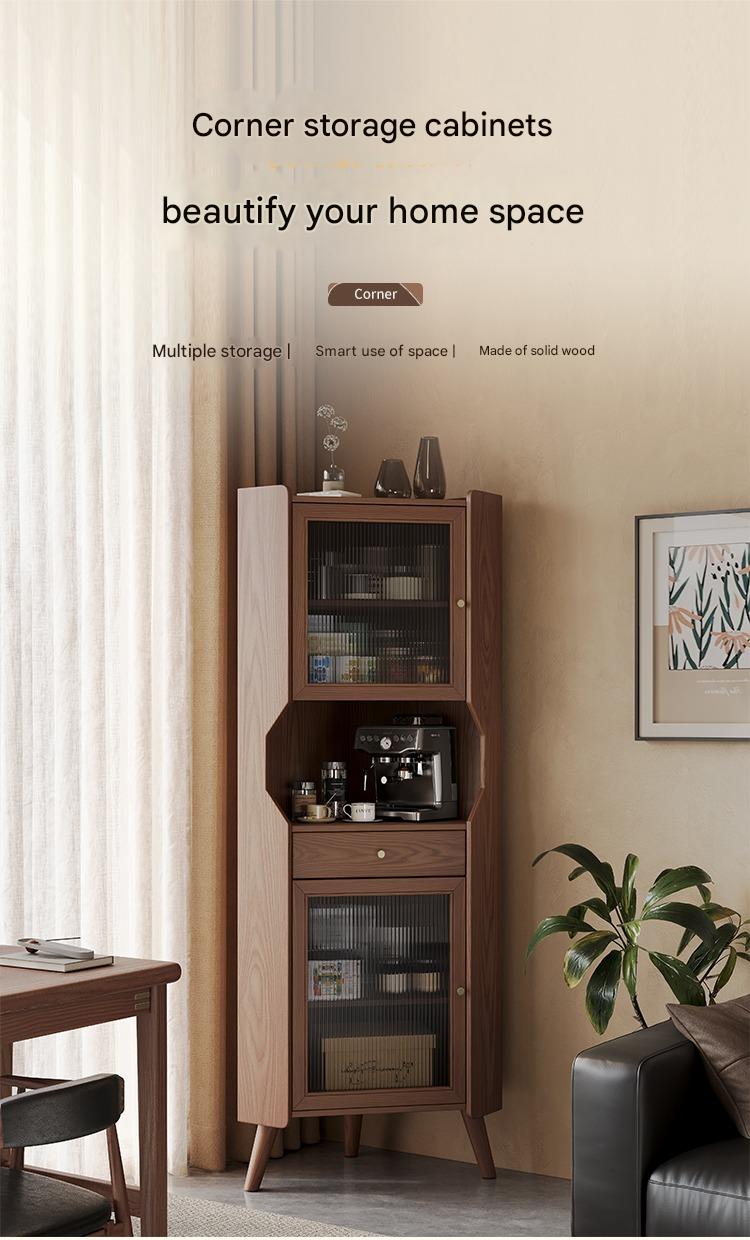 Solid wood corner cabinet shelf household living room dining side cabinet wine cabinet against the wall corner storage cabinet triangular cabinet