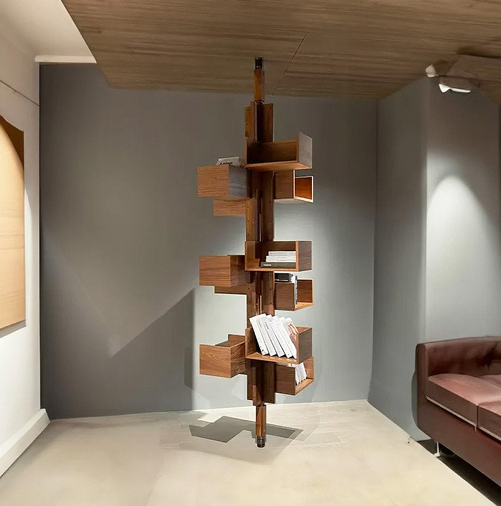 Rotating Bookcase | Designer Mid-Century Modern Shelf