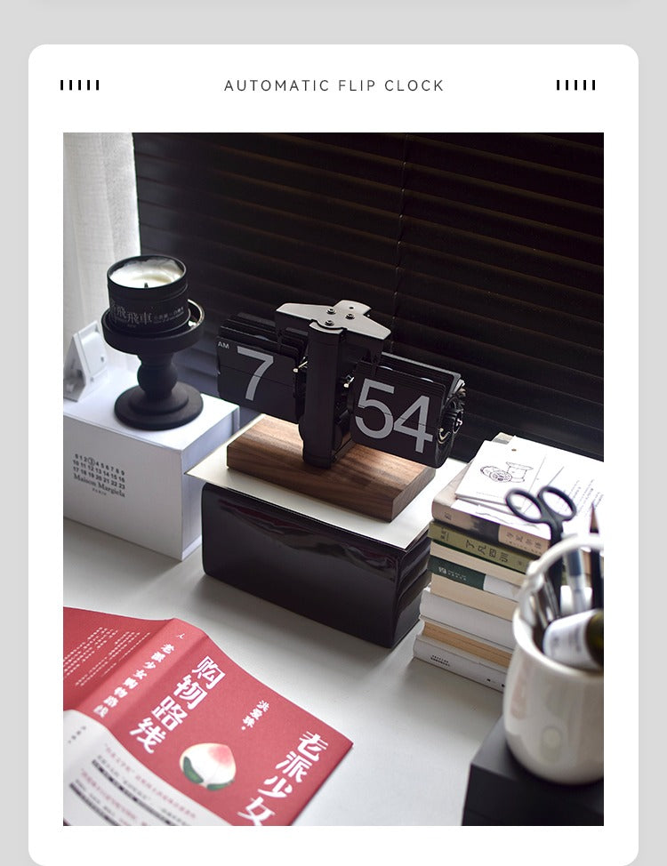 Creative automatic page turning clock clock living room ornament office walnut mechanical home desktop for boyfriend