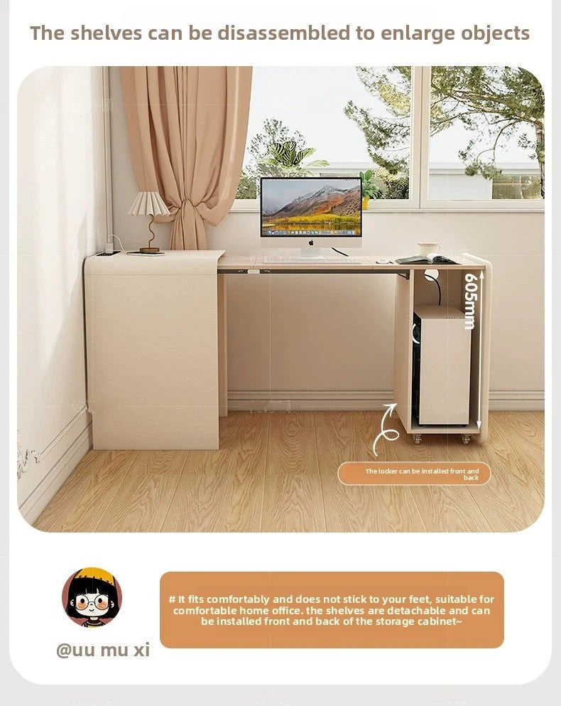 Cream wind pull foldable solid wood desk bookcase integrated bedroom bedside invisible retractable computer desk locker