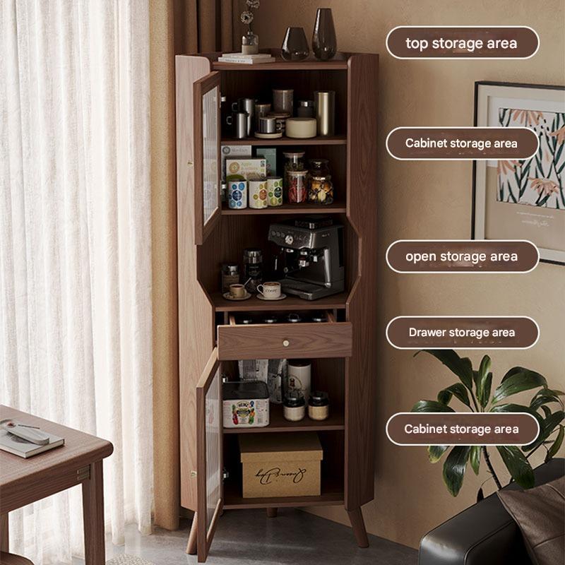 Solid wood corner cabinet shelf household living room dining side cabinet wine cabinet against the wall corner storage cabinet triangular cabinet