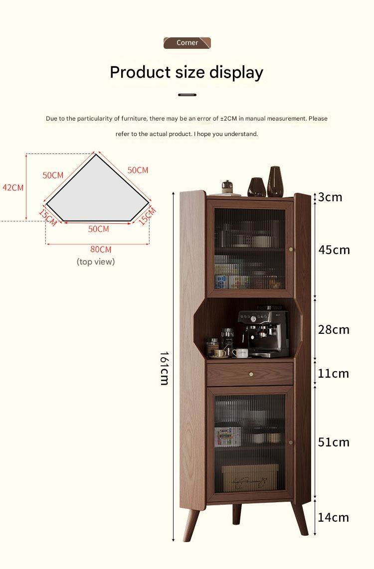 Solid wood corner cabinet shelf household living room dining side cabinet wine cabinet against the wall corner storage cabinet triangular cabinet