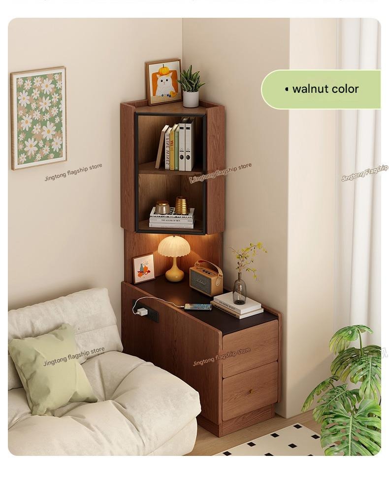 All solid wood corner rack, bedroom bedside 90-degree triangular cabinet, living room corner sofa side corner locker