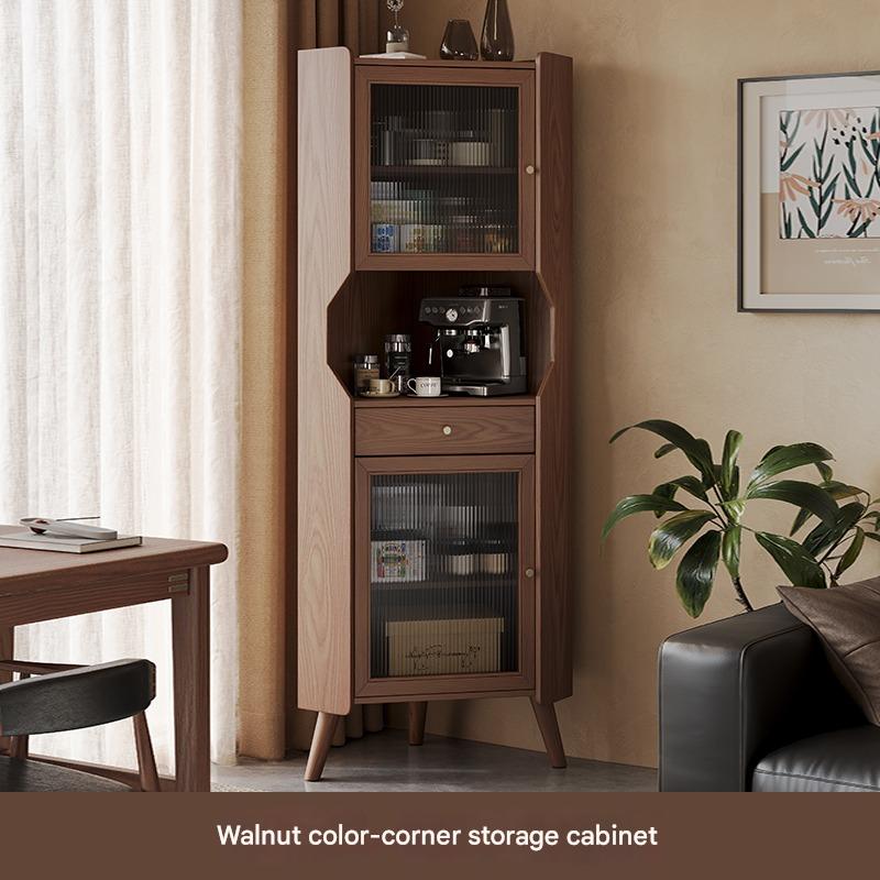 Solid wood corner cabinet shelf household living room dining side cabinet wine cabinet against the wall corner storage cabinet triangular cabinet