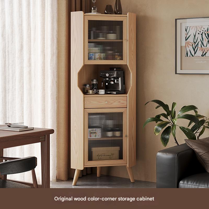 Solid wood corner cabinet shelf household living room dining side cabinet wine cabinet against the wall corner storage cabinet triangular cabinet
