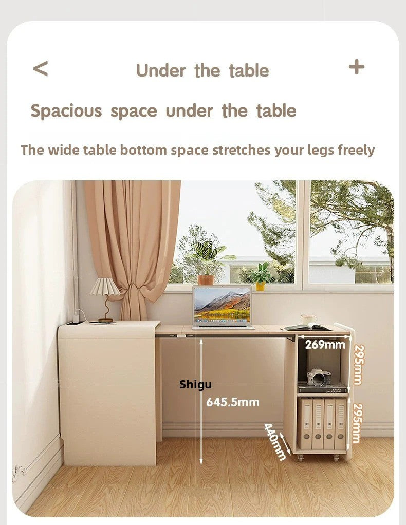 Cream wind pull foldable solid wood desk bookcase integrated bedroom bedside invisible retractable computer desk locker
