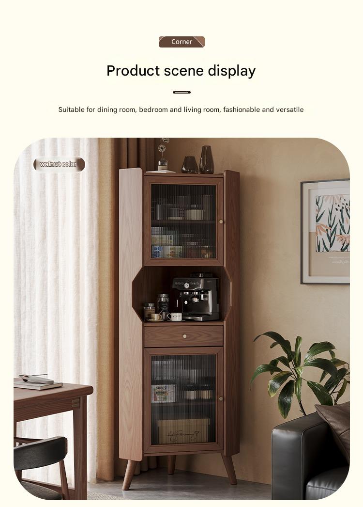 Solid wood corner cabinet shelf household living room dining side cabinet wine cabinet against the wall corner storage cabinet triangular cabinet