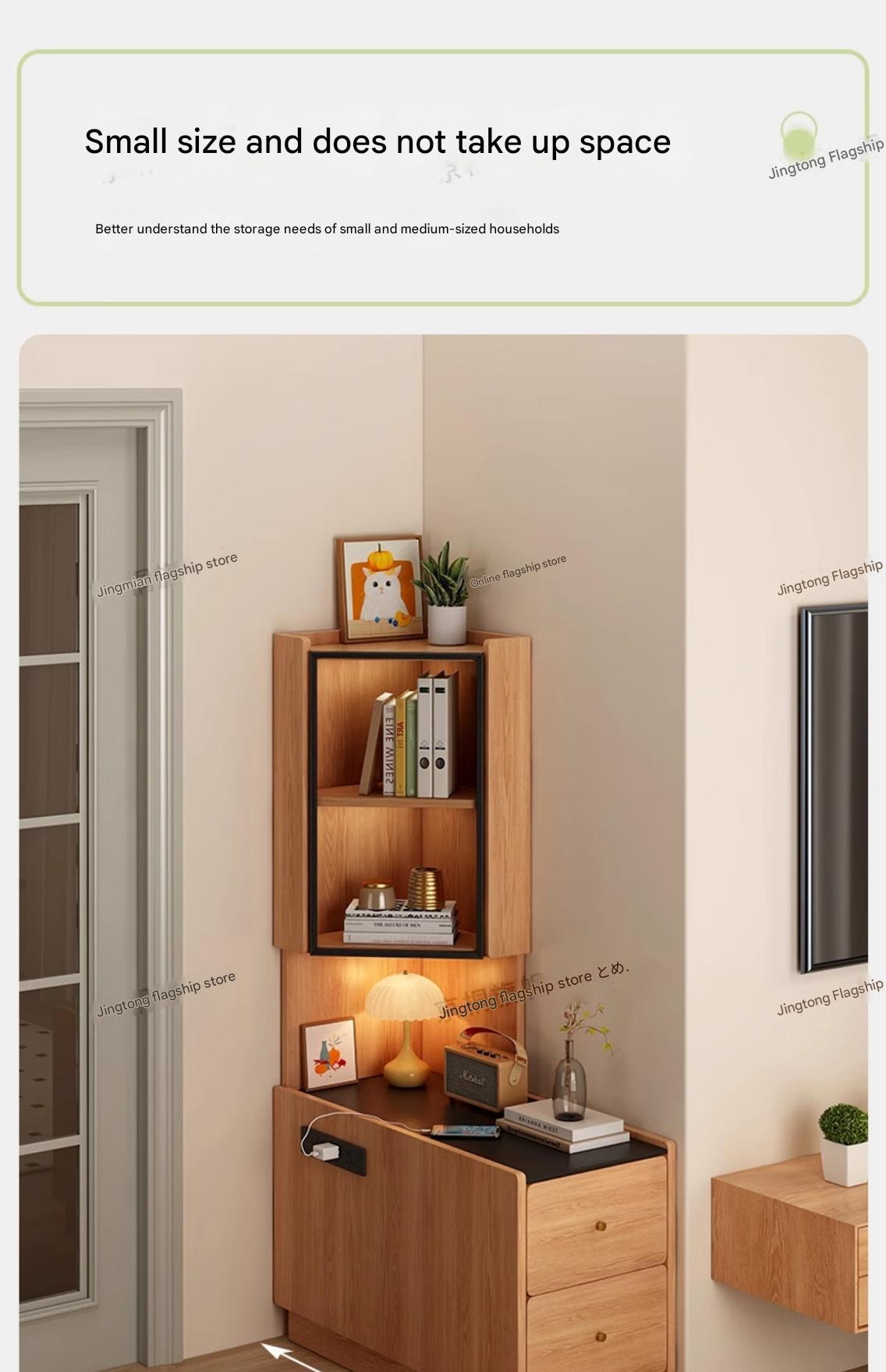 All solid wood corner rack, bedroom bedside 90-degree triangular cabinet, living room corner sofa side corner locker