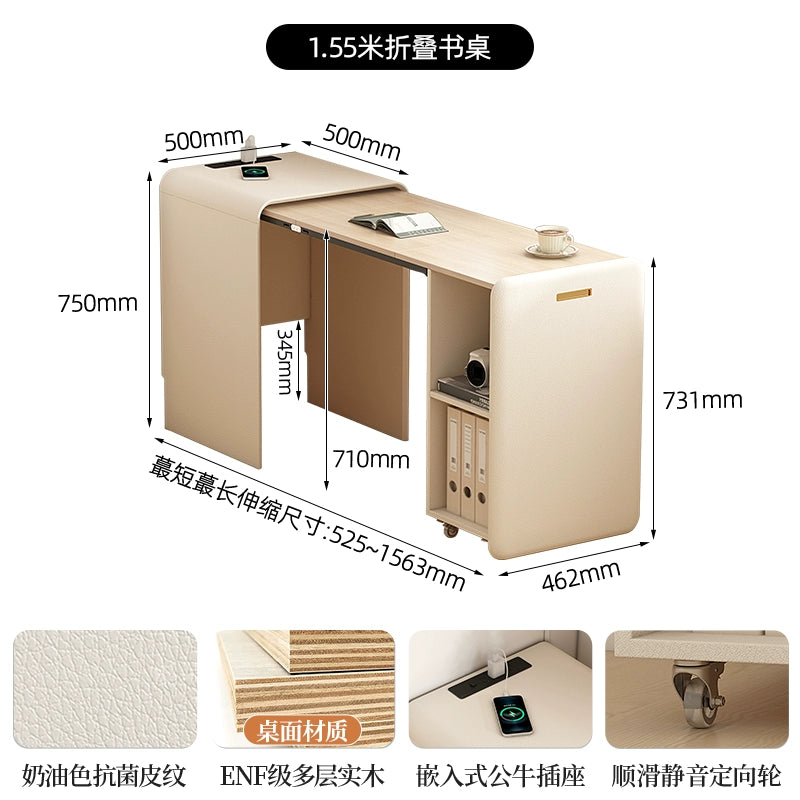 Cream wind pull foldable solid wood desk bookcase integrated bedroom bedside invisible retractable computer desk locker