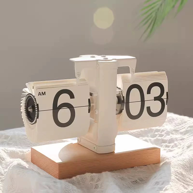 Creative automatic page turning clock clock living room ornament office walnut mechanical home desktop for boyfriend