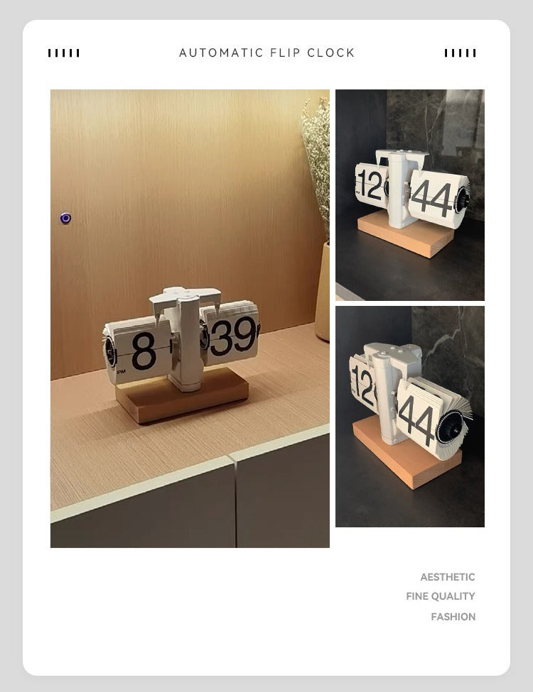 Creative automatic page turning clock clock living room ornament office walnut mechanical home desktop for boyfriend