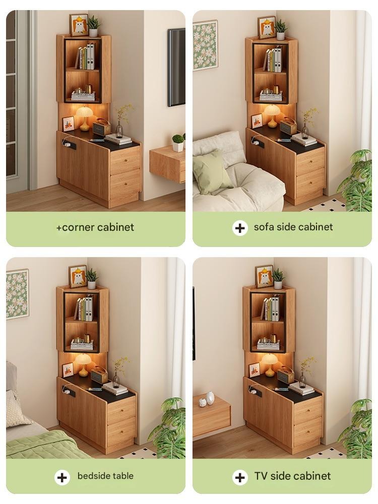 All solid wood corner rack, bedroom bedside 90-degree triangular cabinet, living room corner sofa side corner locker