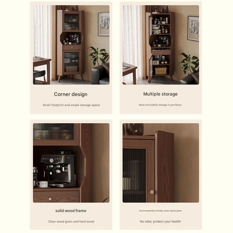 Solid wood corner cabinet shelf household living room dining side cabinet wine cabinet against the wall corner storage cabinet triangular cabinet