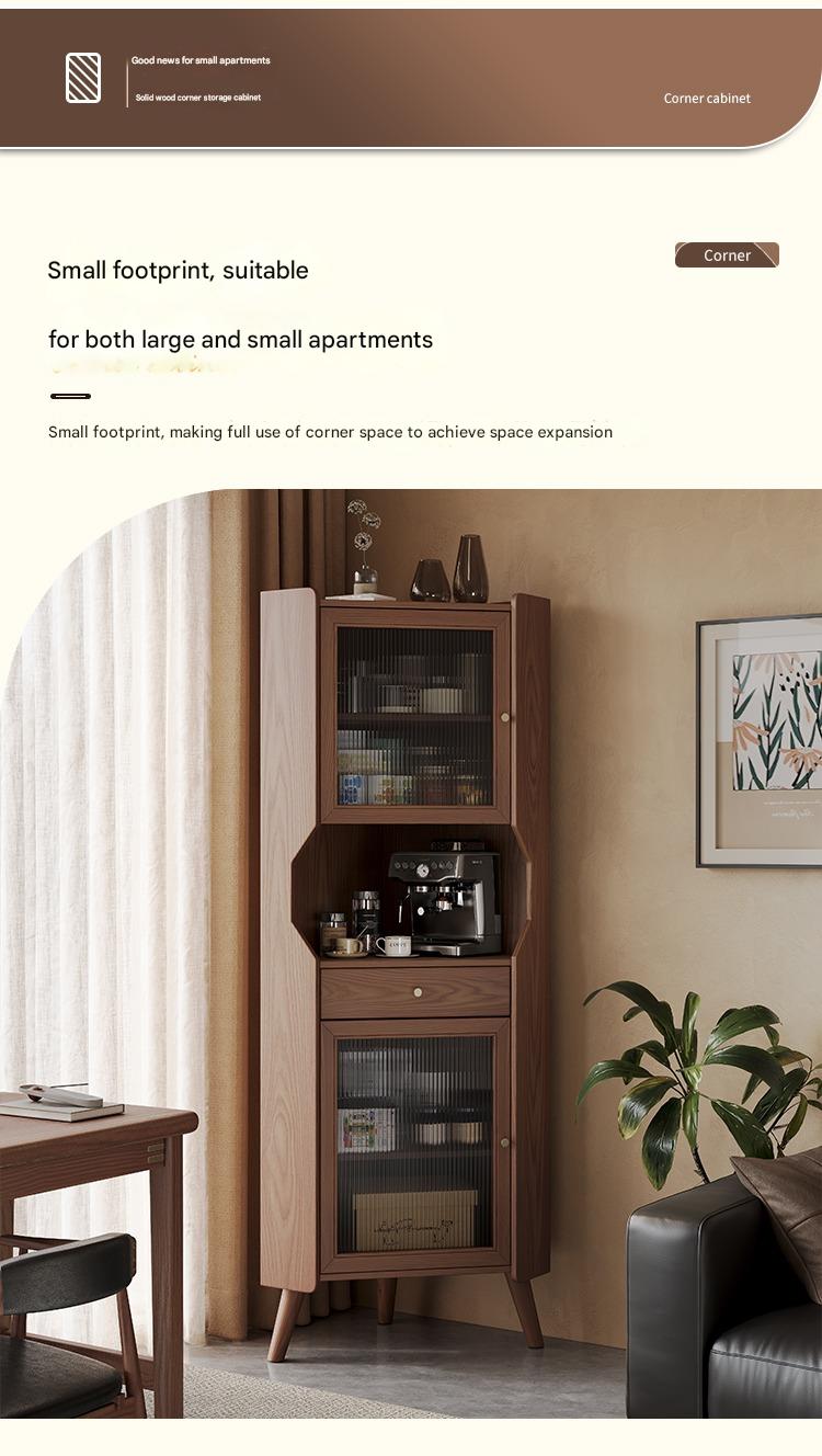 Solid wood corner cabinet shelf household living room dining side cabinet wine cabinet against the wall corner storage cabinet triangular cabinet
