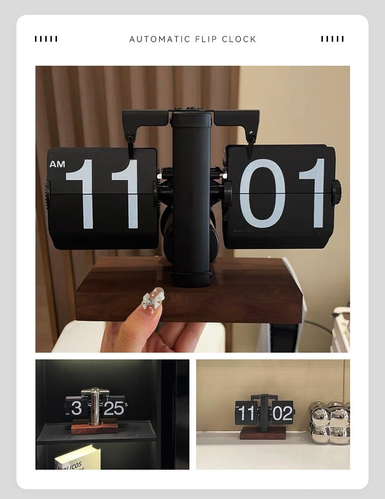 Creative automatic page turning clock clock living room ornament office walnut mechanical home desktop for boyfriend