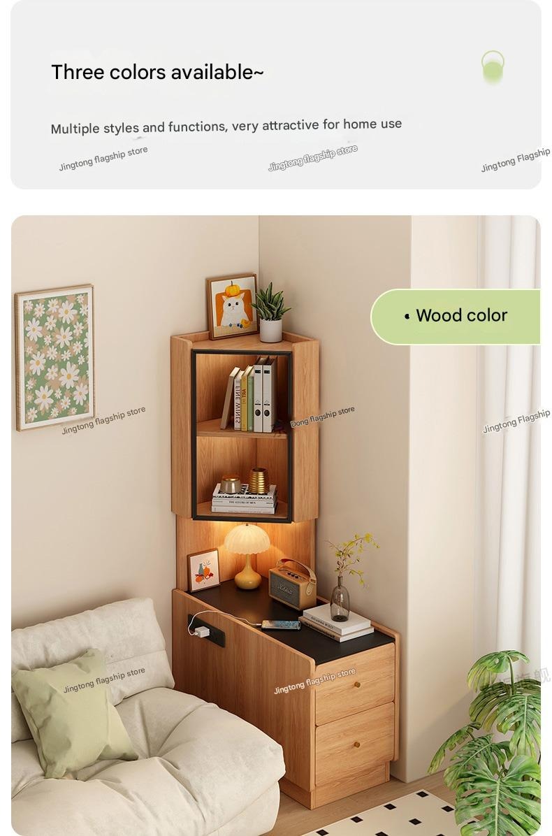All solid wood corner rack, bedroom bedside 90-degree triangular cabinet, living room corner sofa side corner locker