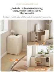 Cream wind pull foldable solid wood desk bookcase integrated bedroom bedside invisible retractable computer desk locker