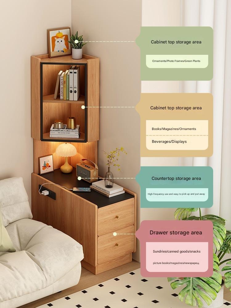 All Solid Wood Corner Rack, Bedroom Bedside 90-degree Triangular Cabinet, Living Room Corner Sofa Side Corner Locker