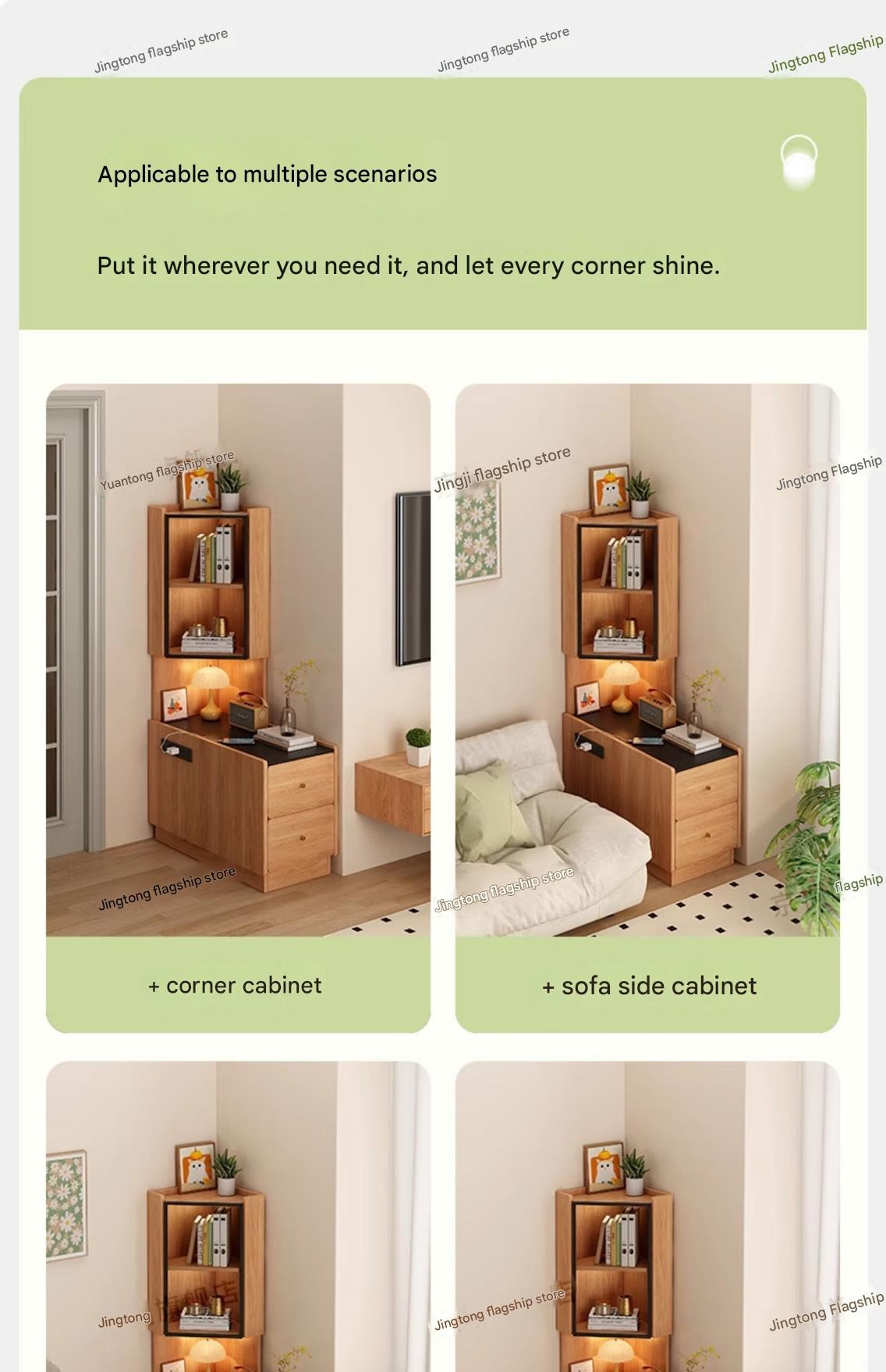 All solid wood corner rack, bedroom bedside 90-degree triangular cabinet, living room corner sofa side corner locker