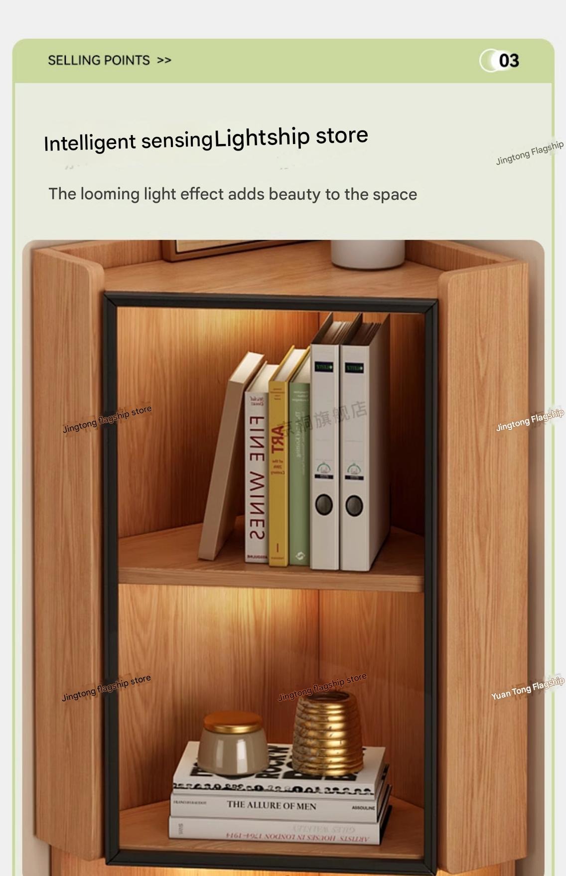 All solid wood corner rack, bedroom bedside 90-degree triangular cabinet, living room corner sofa side corner locker