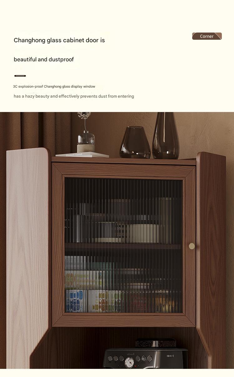 Solid wood corner cabinet shelf household living room dining side cabinet wine cabinet against the wall corner storage cabinet triangular cabinet