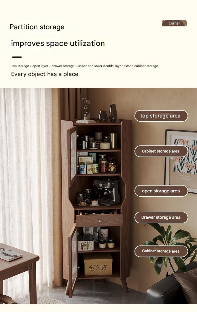Solid wood corner cabinet shelf household living room dining side cabinet wine cabinet against the wall corner storage cabinet triangular cabinet