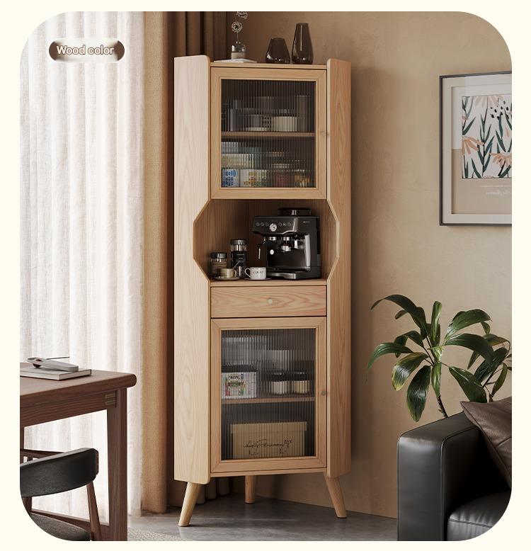Solid wood corner cabinet shelf household living room dining side cabinet wine cabinet against the wall corner storage cabinet triangular cabinet